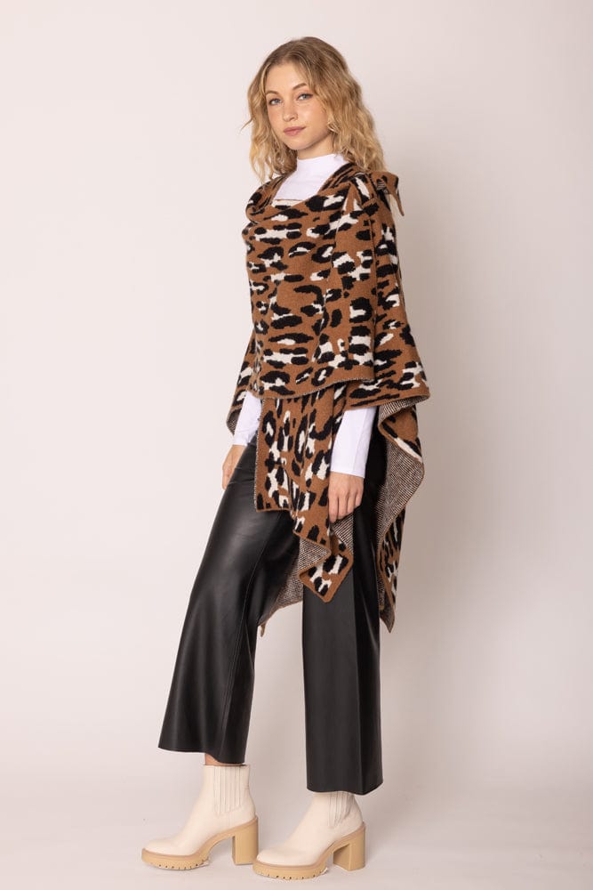 WCR420046 Leopard Knit Ruana with Shoulder Strap - MiMi Wholesale