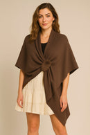 WCR520113 Solid Ruana With Fur Strap - MiMi Wholesale