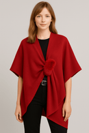 WCR520113 Solid Ruana With Fur Strap - MiMi Wholesale