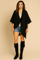 WCR520113 Solid Ruana With Fur Strap - MiMi Wholesale