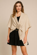 WCR520113 Solid Ruana With Fur Strap - MiMi Wholesale