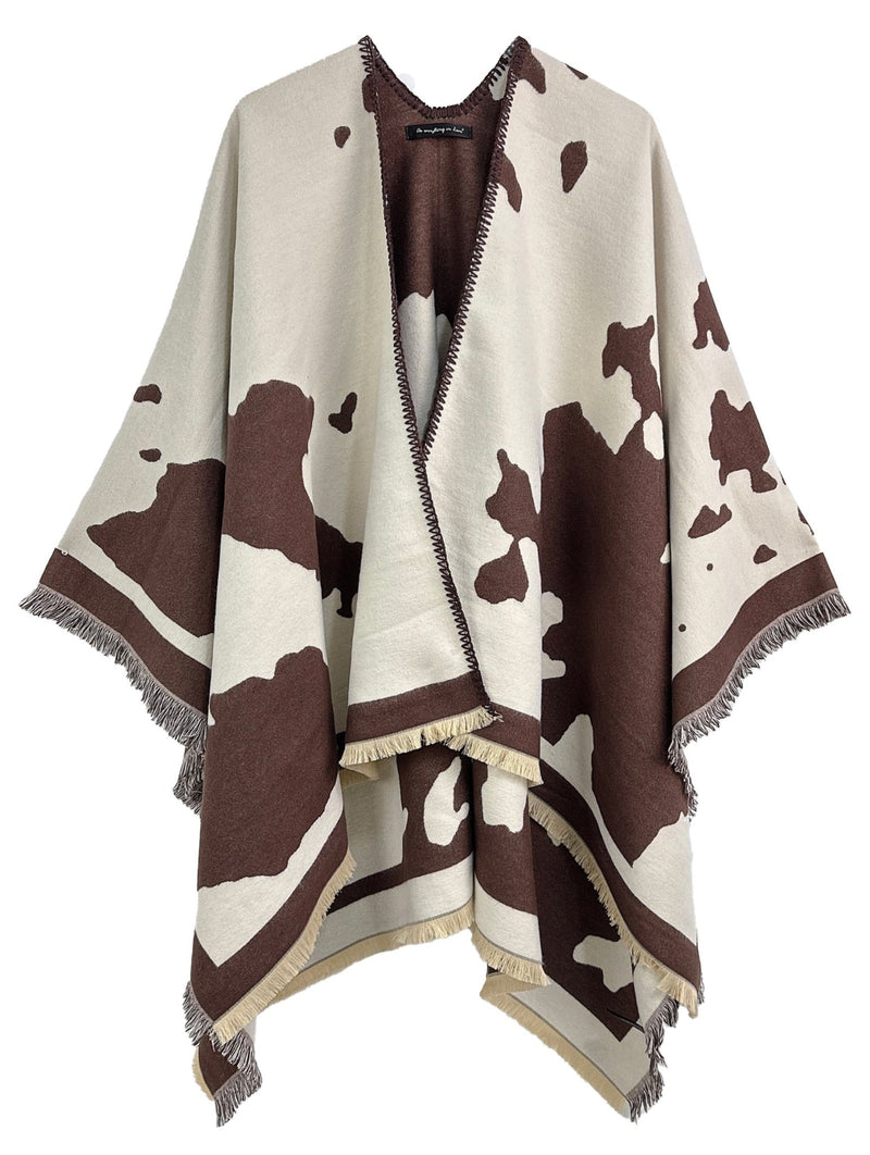WCR520150 Cow Pattern Print Ruana - MiMi Wholesale
