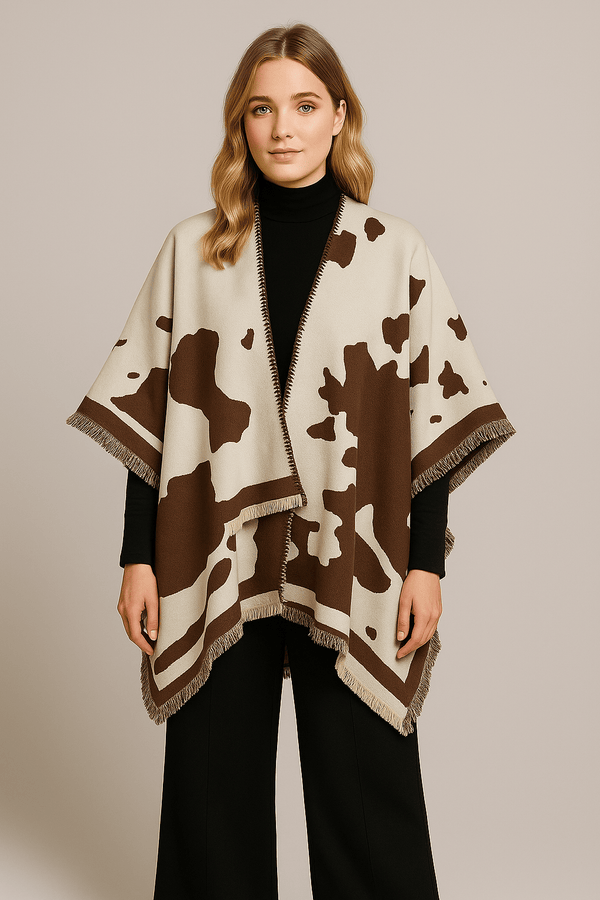 WCR520150 Cow Pattern Print Ruana - MiMi Wholesale
