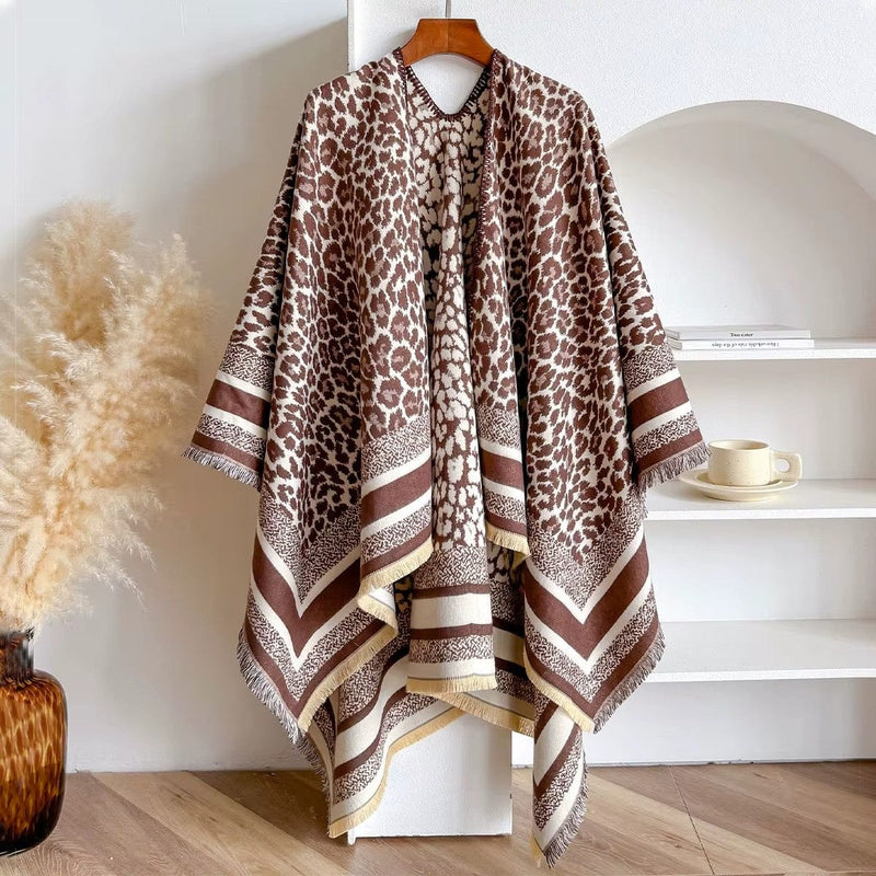 WCR520153 Leopard Print Ruana - MiMi Wholesale