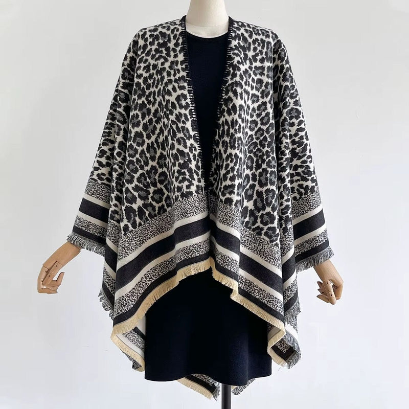 WCR520153 Leopard Print Ruana - MiMi Wholesale