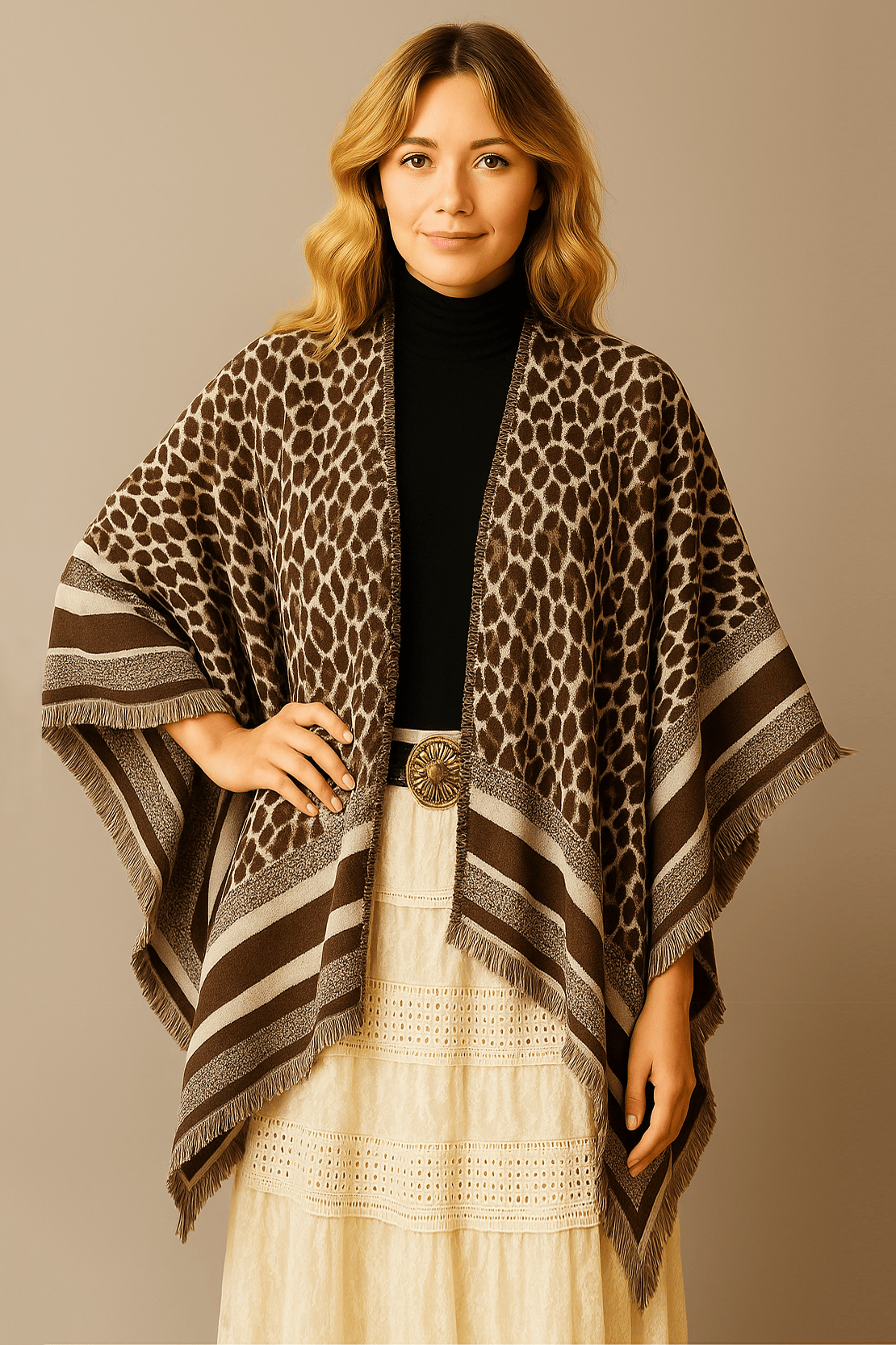 WCR520153 Leopard Print Ruana - MiMi Wholesale