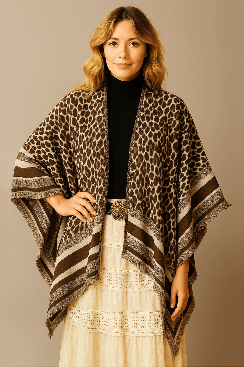 WCR520153 Leopard Print Ruana - MiMi Wholesale