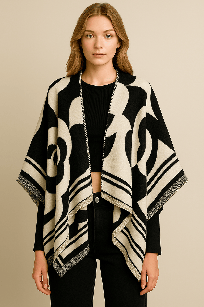 WCR520154 Flower Print Ruana - MiMi Wholesale