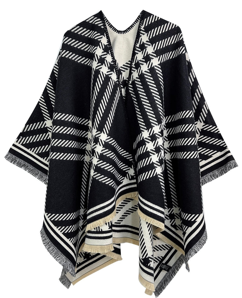 WCR520155 Check Print Ruana - MiMi Wholesale