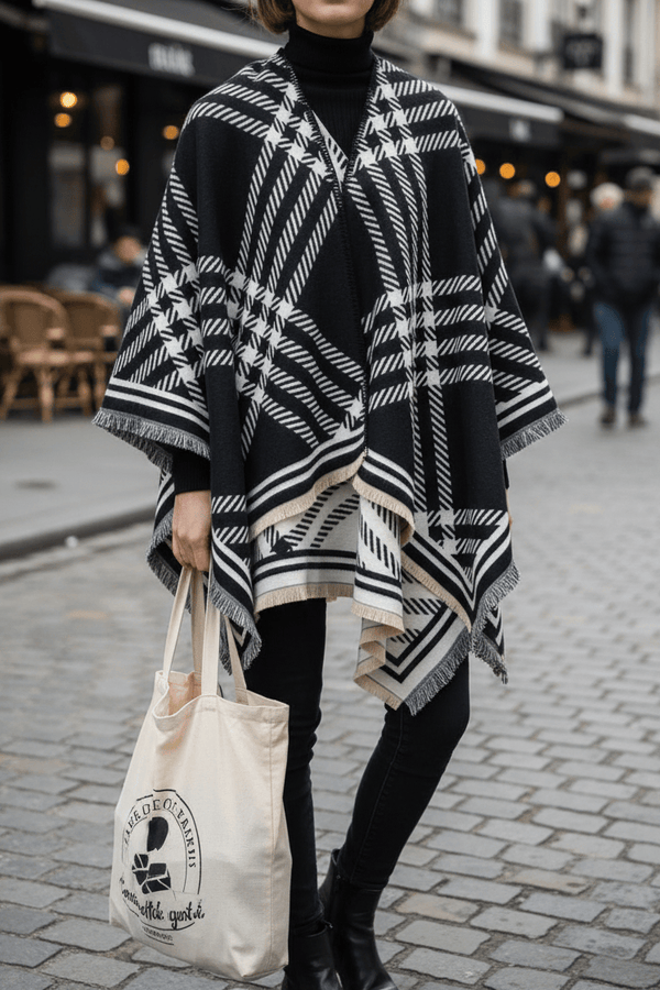 WCR520155 Check Print Ruana - MiMi Wholesale