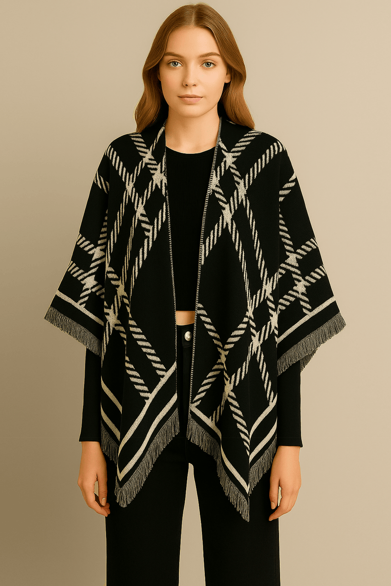 WCR520155 Check Print Ruana - MiMi Wholesale