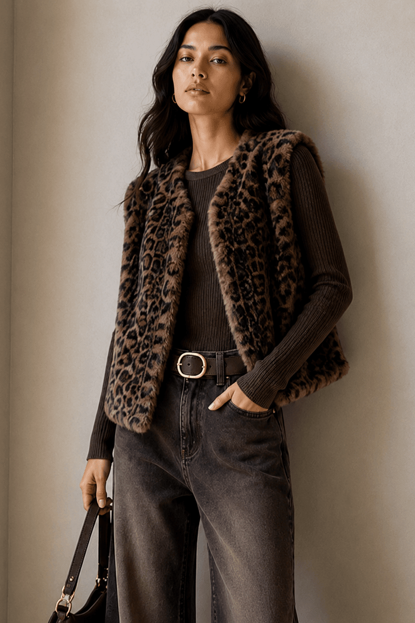 WCVS635 Samantha Leopard Faux Fur Vest - MiMi Wholesale