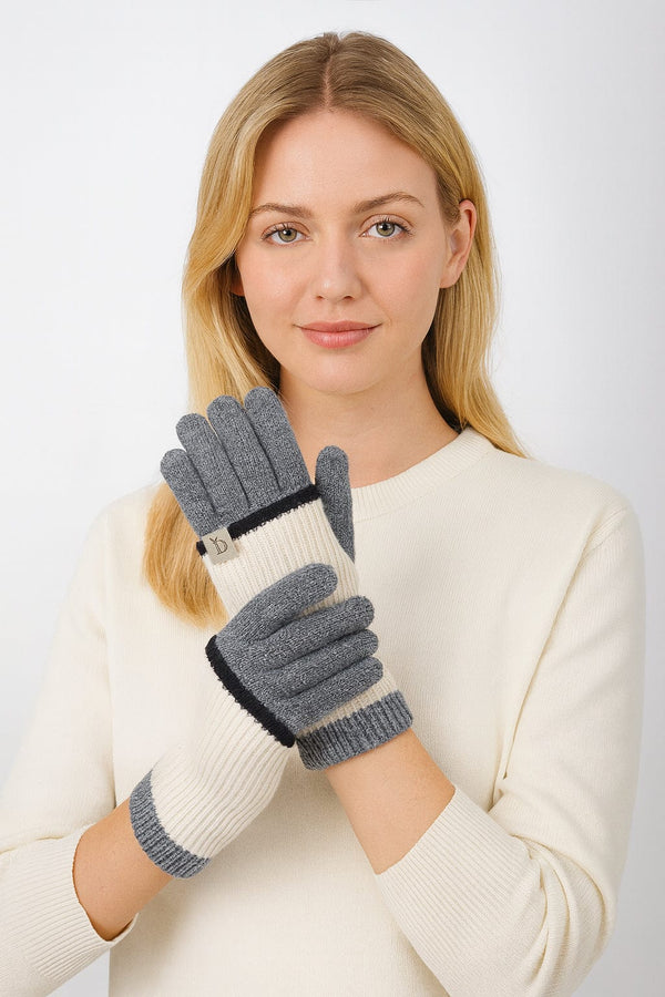 WGG520129 Color Block Layered Knit Gloves - MiMi Wholesale