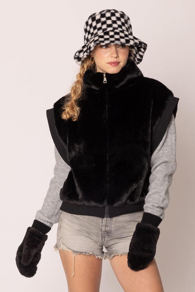 WGM220071 Solid Faux Fur Mittens - MiMi Wholesale