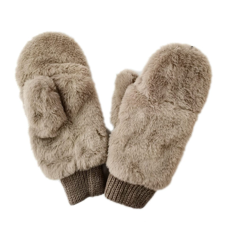 WGM220071 Solid Faux Fur Mittens - MiMi Wholesale