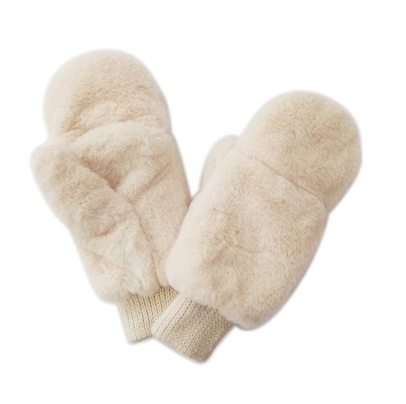 WGM220071 Solid Faux Fur Mittens - MiMi Wholesale