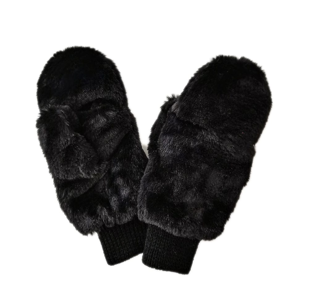 WGM220071 Solid Faux Fur Mittens - MiMi Wholesale