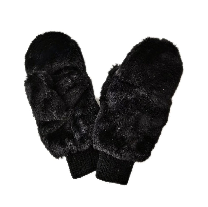 WGM220071 Solid Faux Fur Mittens - MiMi Wholesale