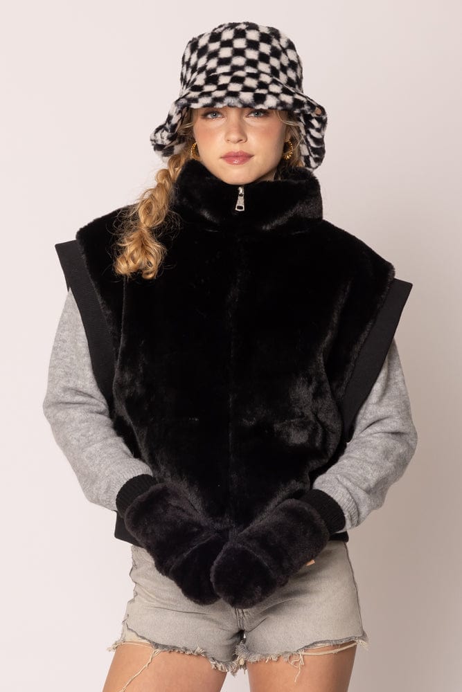 WGM220071 Solid Faux Fur Mittens - MiMi Wholesale