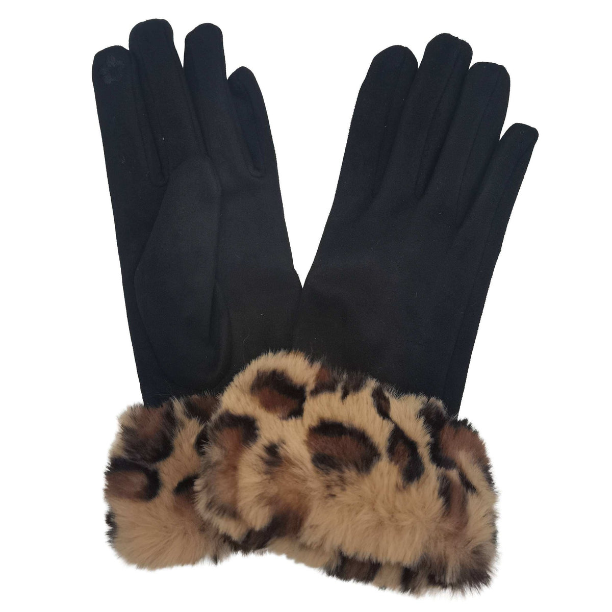 WGTS644 Lanie Leopard Fur Cuff Mittens - MiMi Wholesale