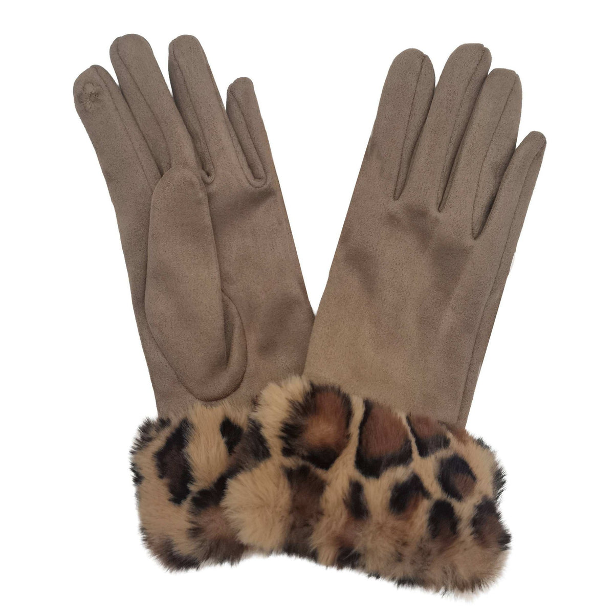 WGTS644 Lanie Leopard Fur Cuff Mittens - MiMi Wholesale