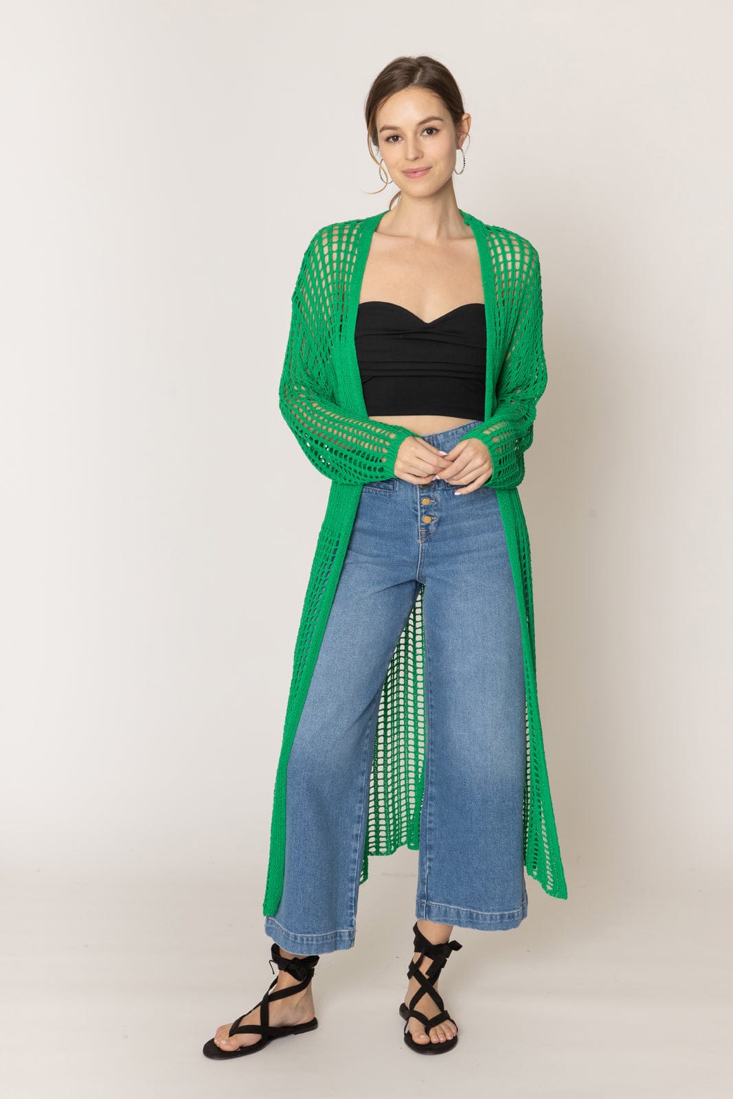 WLC410041 Sloane Crochet Long Cardigan - MiMi Wholesale