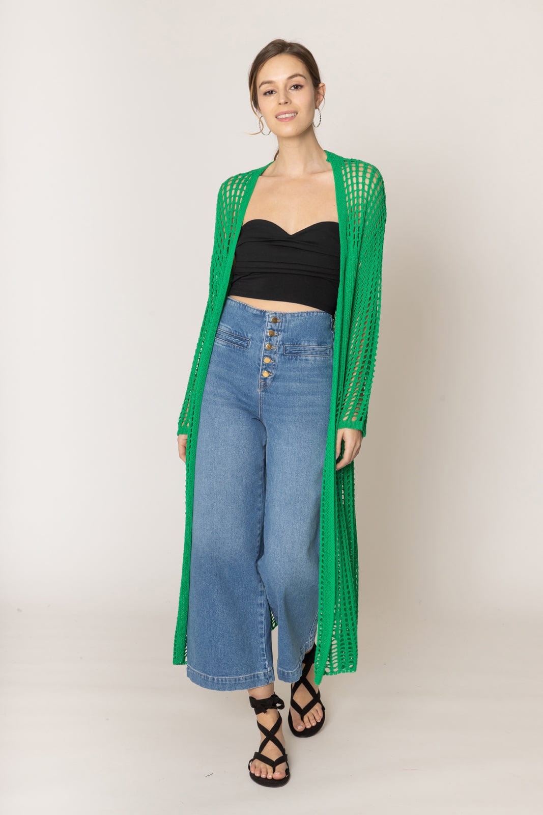 WLC410041 Sloane Crochet Long Cardigan - MiMi Wholesale