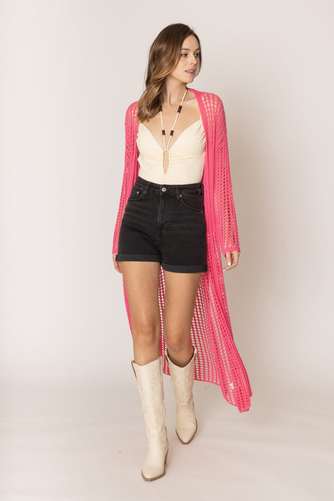 WLC410041 Sloane Crochet Long Cardigan - MiMi Wholesale