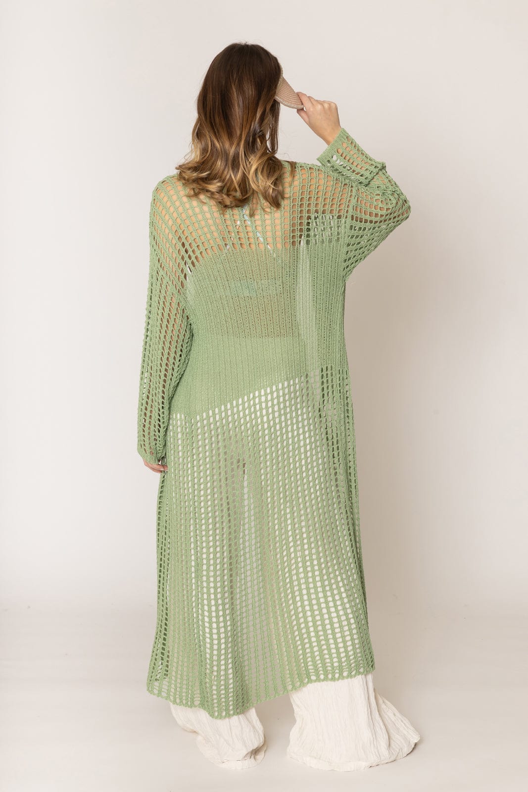WLC410041 Sloane Crochet Long Cardigan - MiMi Wholesale