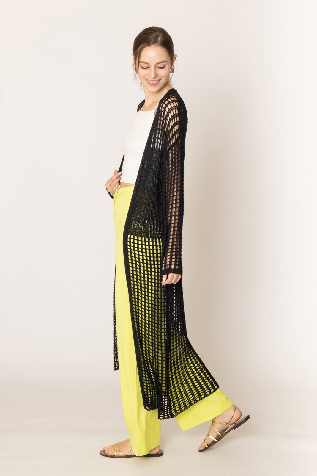 WLC410041 Sloane Crochet Long Cardigan - MiMi Wholesale
