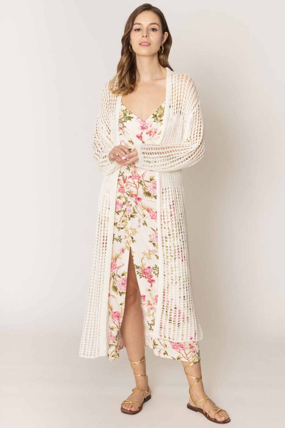 WLC410041 Sloane Crochet Long Cardigan - MiMi Wholesale