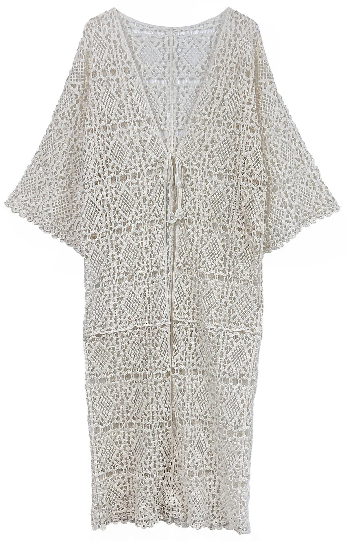 WLC410044 Aria Crochet Kimono with Tie - MiMi Wholesale