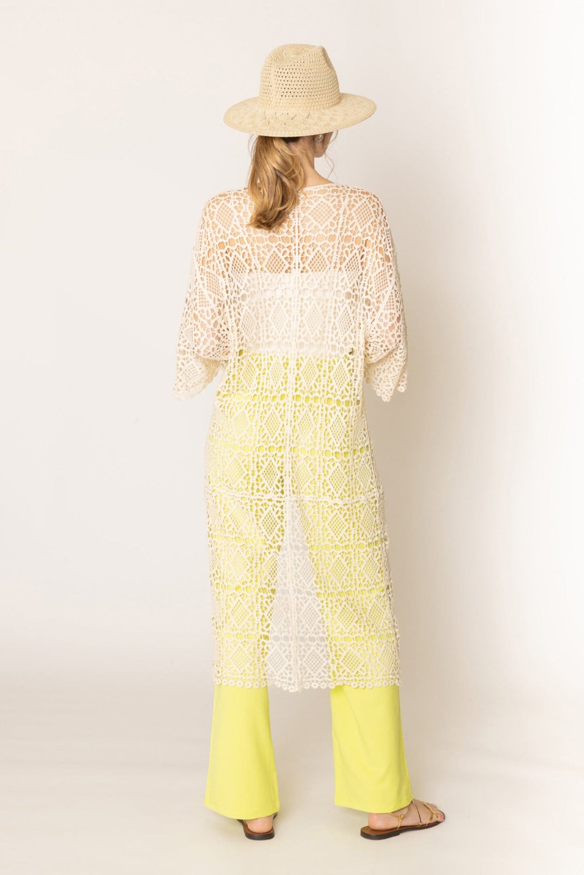 WLC410044 Aria Crochet Kimono with Tie - MiMi Wholesale