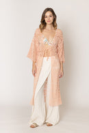 WLC410044 Aria Crochet Kimono with Tie - MiMi Wholesale