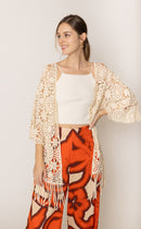 WLC410046 Eliana Crochet Kimono With Tassels - MiMi Wholesale