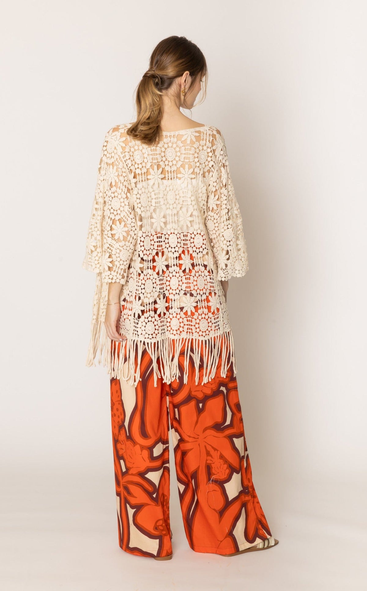 WLC410046 Eliana Crochet Kimono With Tassels - MiMi Wholesale