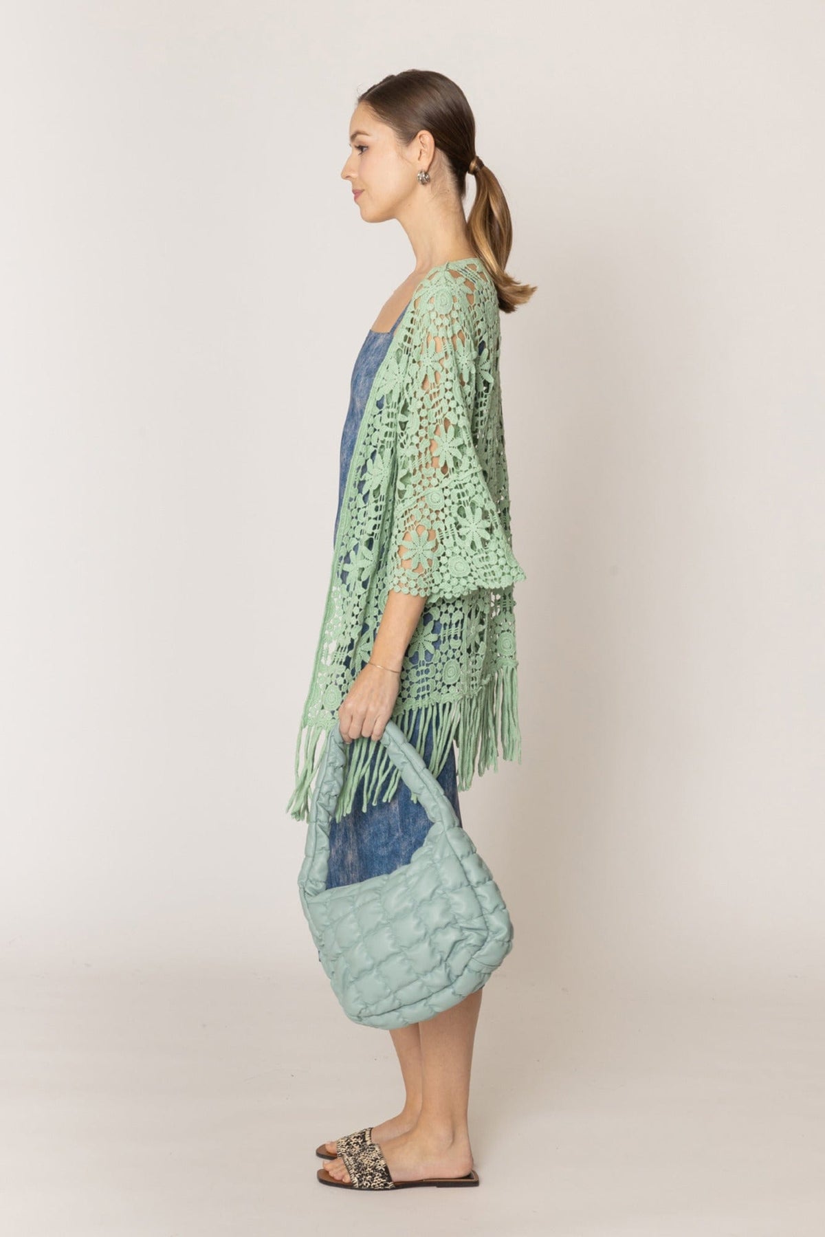 WLC410046 Eliana Crochet Kimono With Tassels - MiMi Wholesale