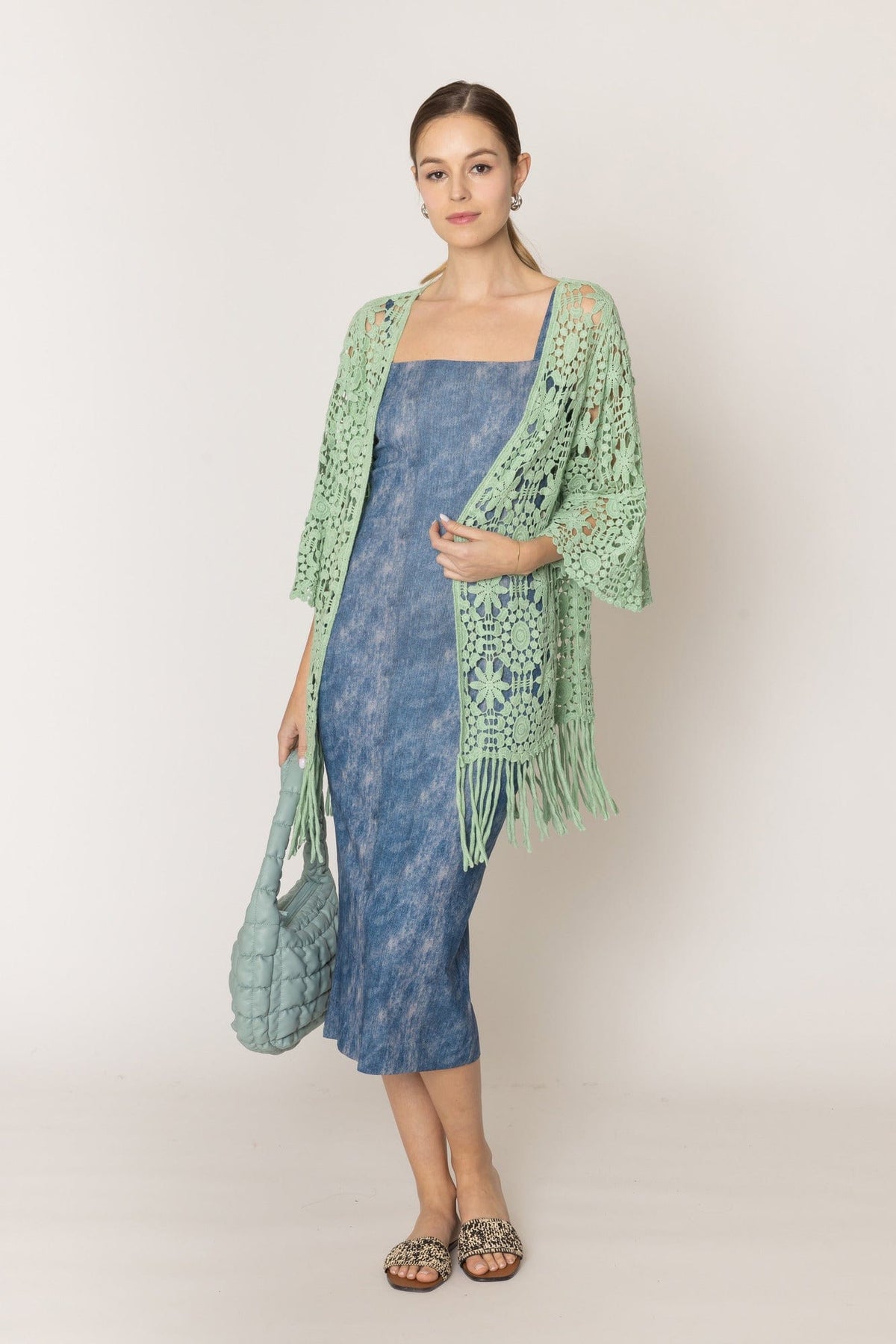 WLC410046 Eliana Crochet Kimono With Tassels - MiMi Wholesale
