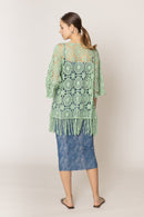 WLC410046 Eliana Crochet Kimono With Tassels - MiMi Wholesale