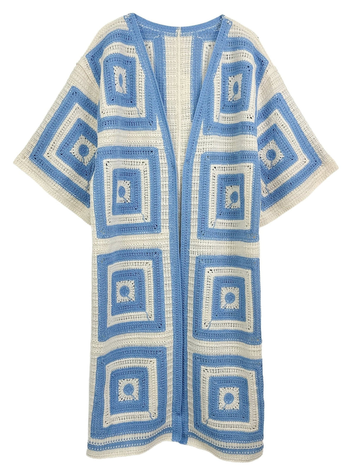WLCS078 Square Pattern Crochet Cardigan - MiMi Wholesale