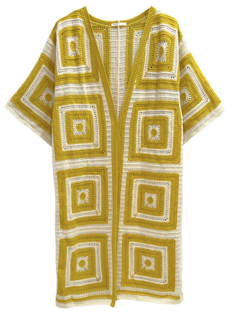 WLCS078 Square Pattern Crochet Cardigan - MiMi Wholesale