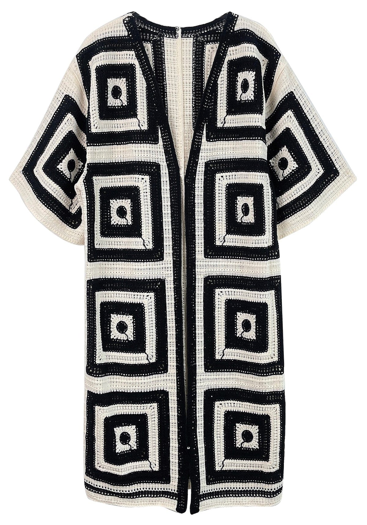 WLCS078 Square Pattern Crochet Cardigan - MiMi Wholesale