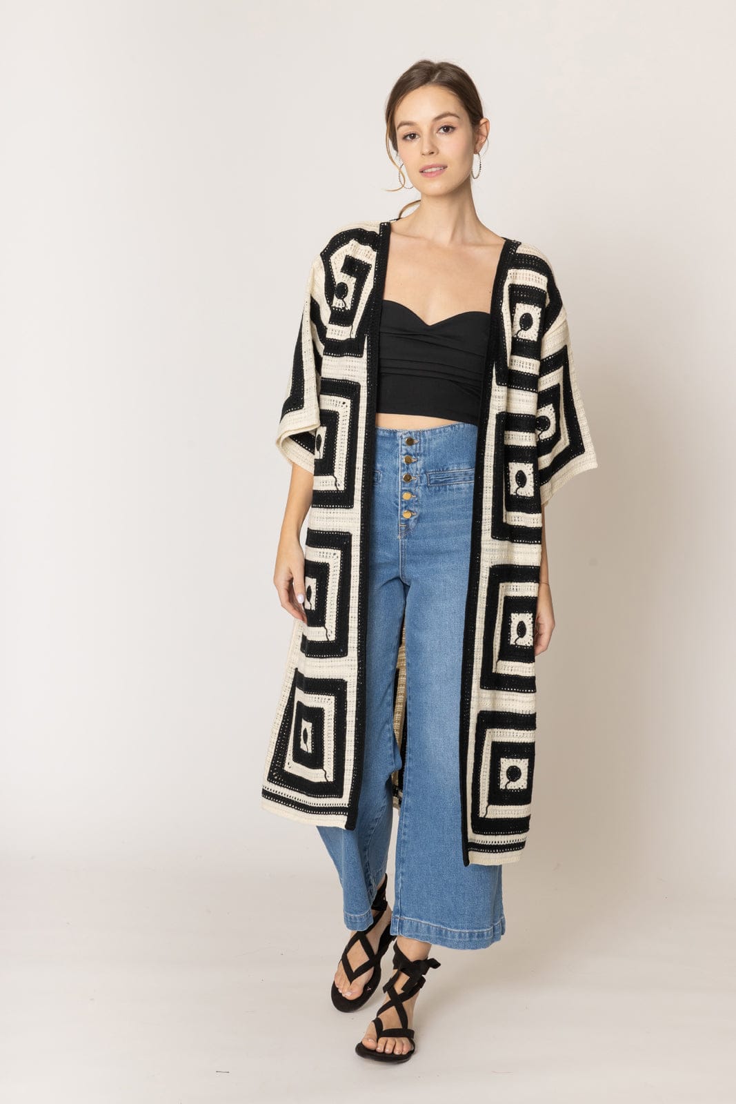WLCS078 Square Pattern Crochet Cardigan - MiMi Wholesale