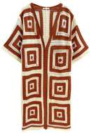 WLCS078 Square Pattern Crochet Cardigan - MiMi Wholesale