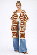 WLCS078 Square Pattern Crochet Cardigan - MiMi Wholesale