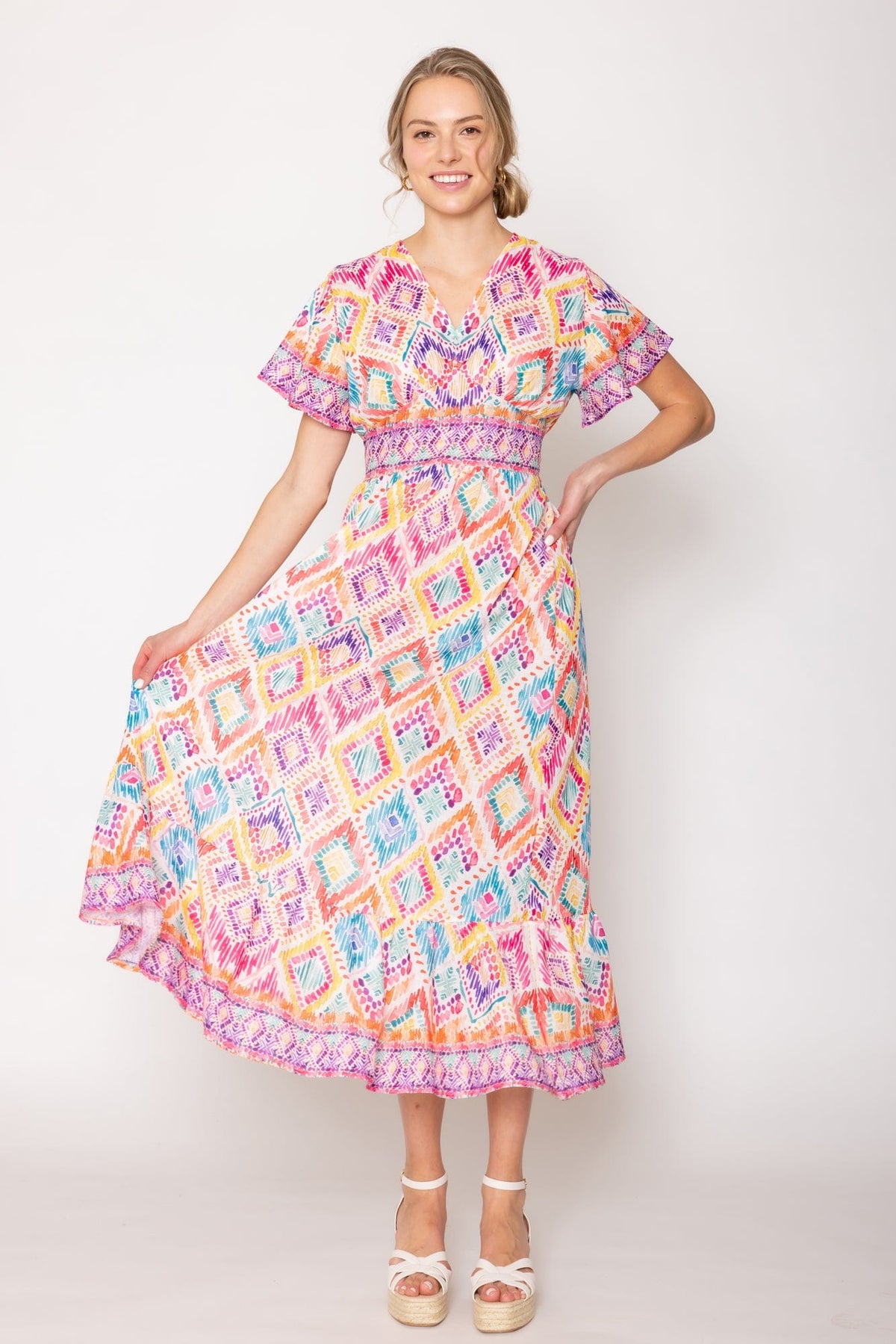 WLD510097 Tile Print Long Dress - MiMi Wholesale