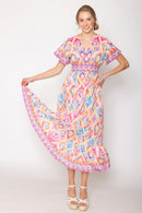 WLD510097 Tile Print Long Dress - MiMi Wholesale