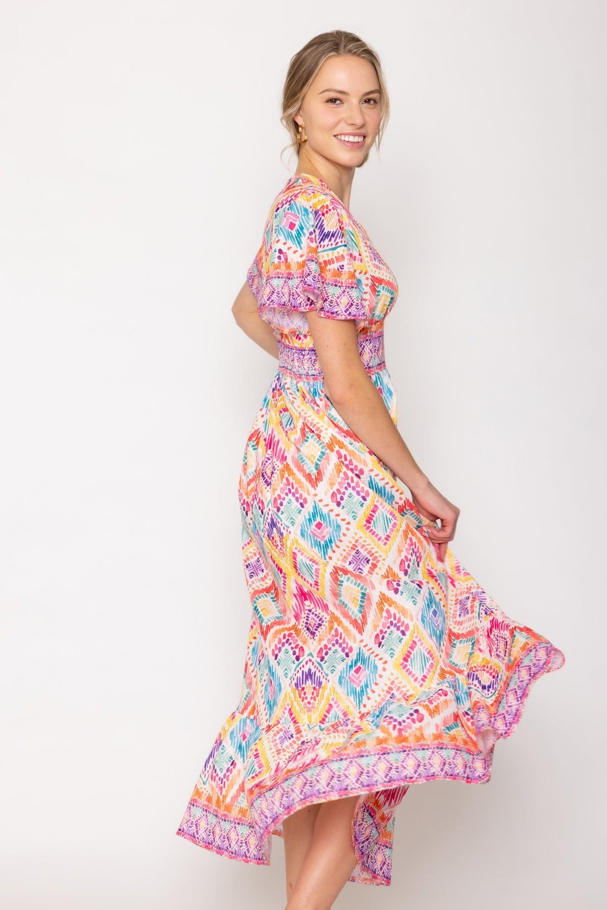 WLD510097 Tile Print Long Dress - MiMi Wholesale