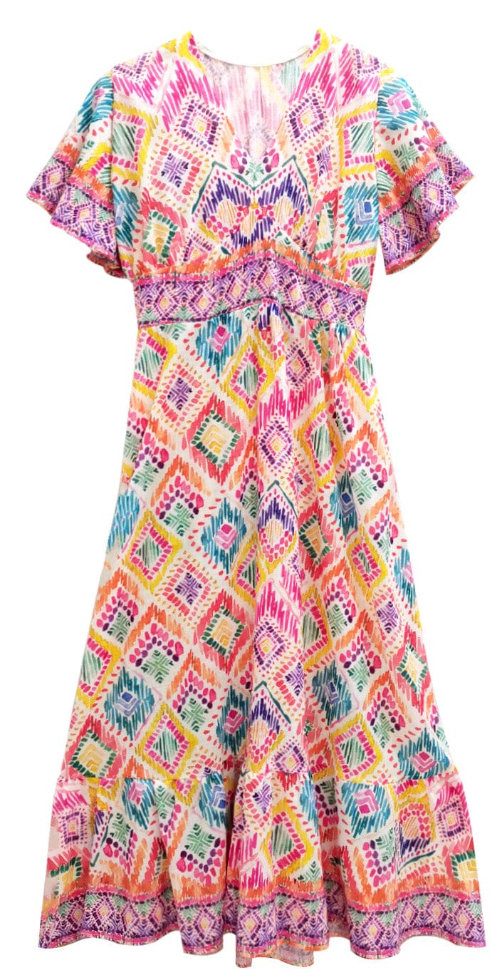 WLD510097 Tile Print Long Dress - MiMi Wholesale