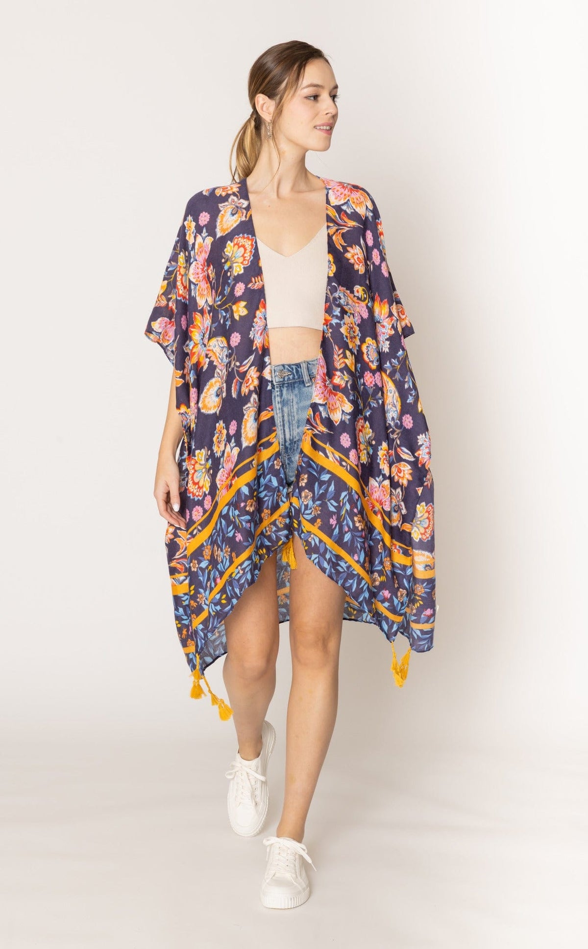 WLK410011 Leilani Floral Print Kimono With Tassels - MiMi Wholesale